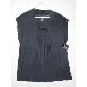 NWT George Blouse Womens LG 12/14 Sleeveless Ruched Front Vintage-Inspired Black